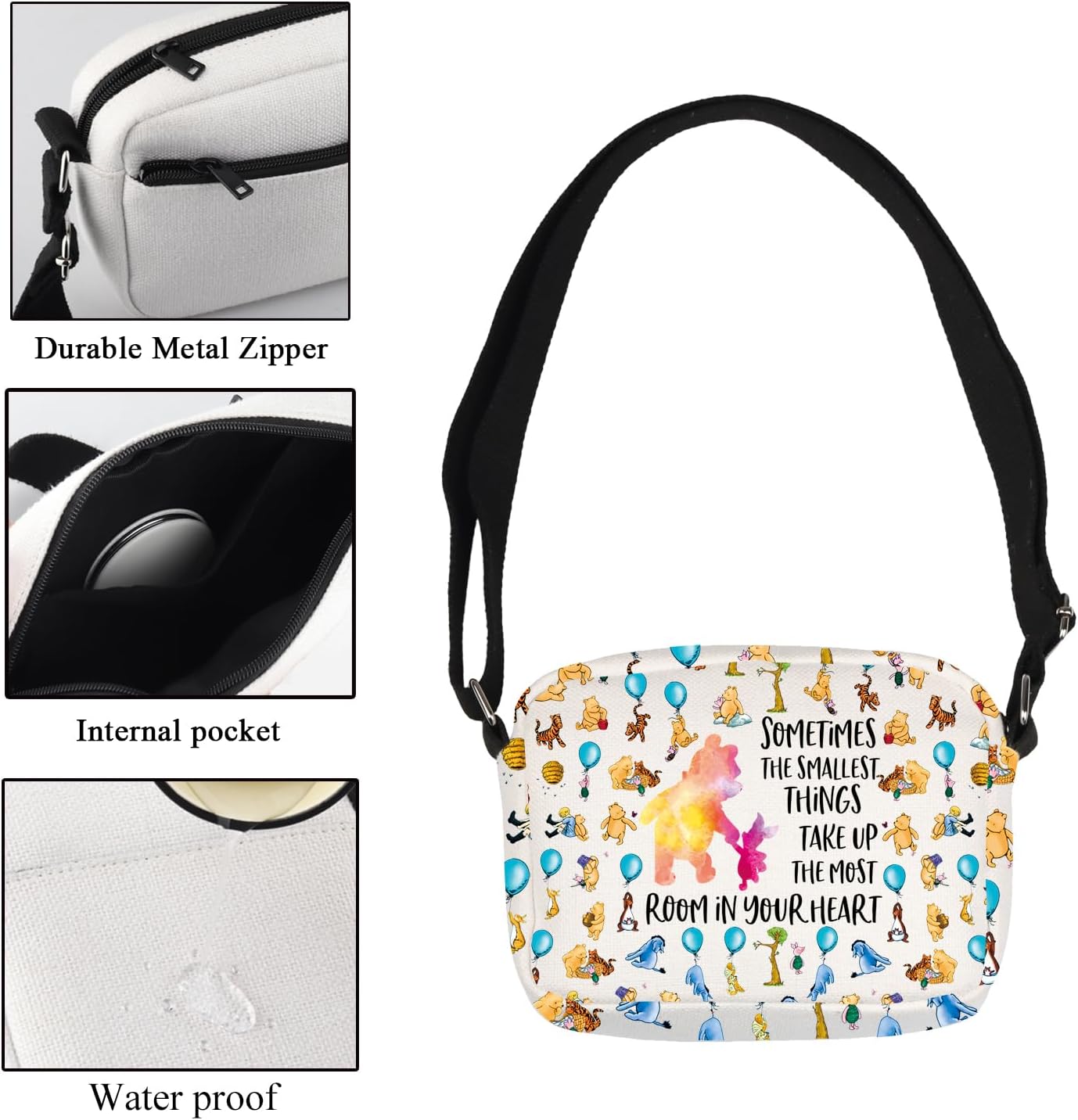 CMNIM Cartoon Bear Crossbody Purse Bear Lover Gifts for Women Friends Cartoon Fans Gift Funny Poor Bear Crossbody Travel Bag - Image 4