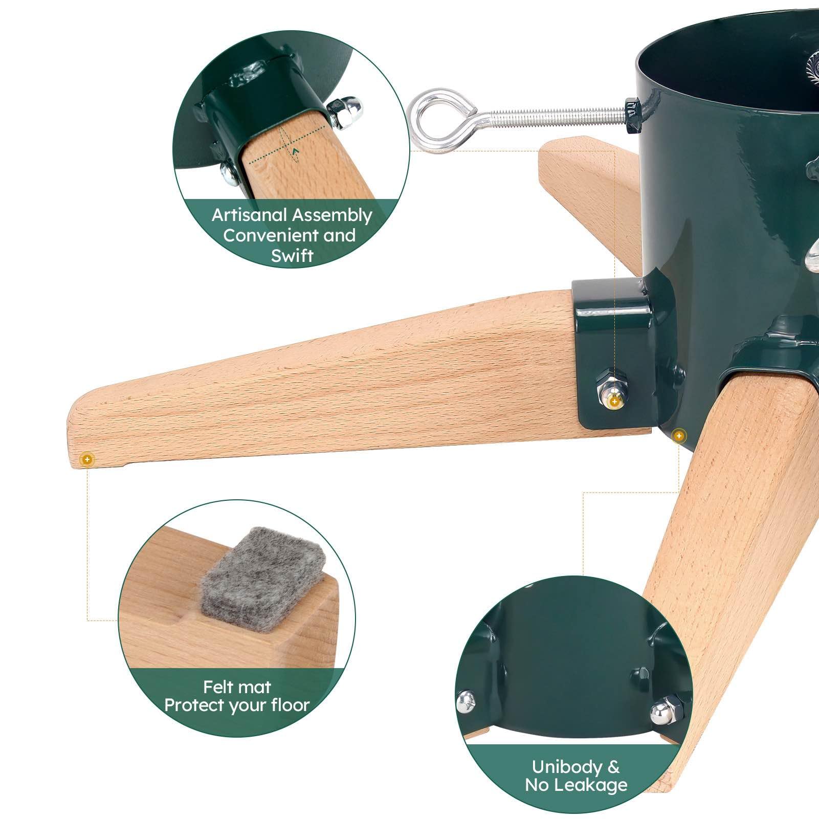 HarcoHome Soporte para árbol de Navidad de 5 patas de metal y madera de haya para árbol vivo, soporte de estrella para árbol de Navidad con pincho para árbol fresco de 8.5 pies, base de árbol para