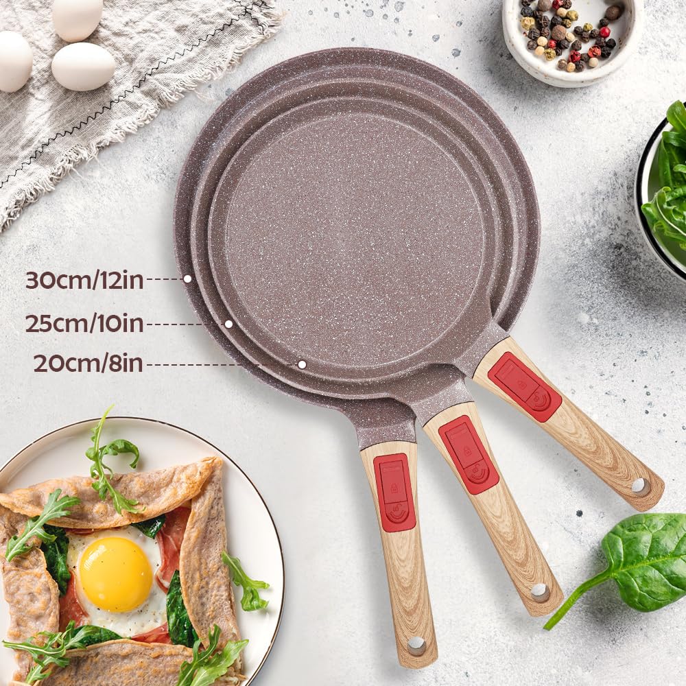 RANXINGST Crêpepan 25 cm met afneembare handgreep - Pan voor pannenkoeken met deegverdeler - Antiaanbaklaag - Geschikt voor inductie - Wit