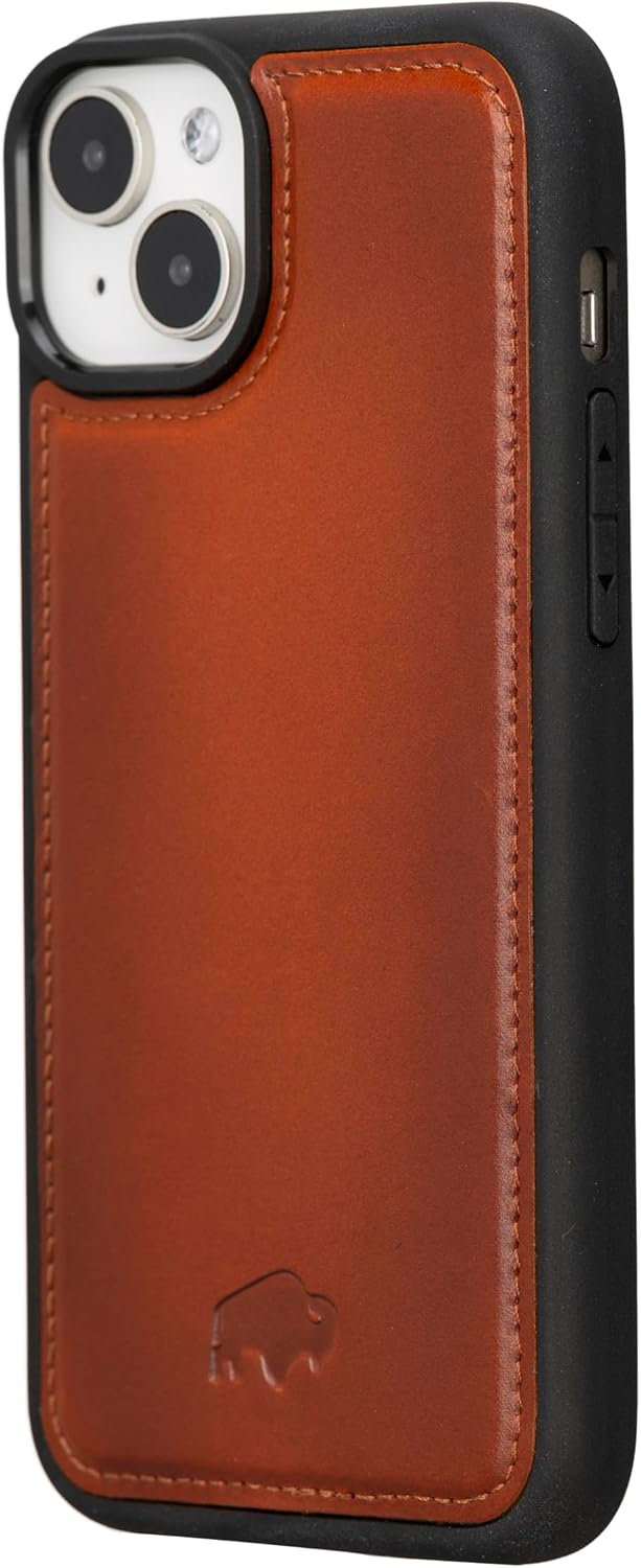 BLACKBROOK Premium Snap-On Case, York Full Grain Leather Case for iPhone 15 Plus (6.7") Compatible with MagSafe- (Burnished Tan, iPhone 15 Plus)
