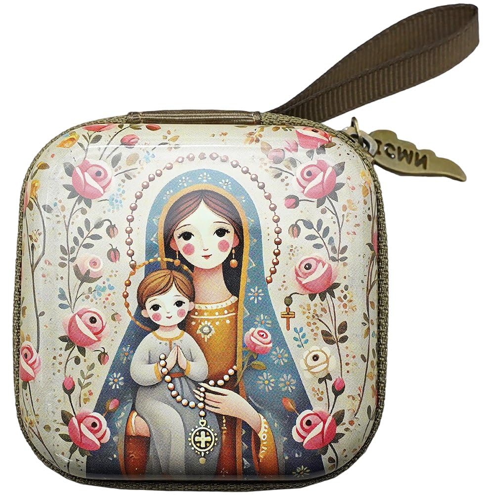 Fituenly Style3 Catholic Rosary Pouch, Virgin Mary Jesus Prayer Rosary Pouch Bulk Zipper Case Small Rosary Holder Religious Jewelry Storage Box