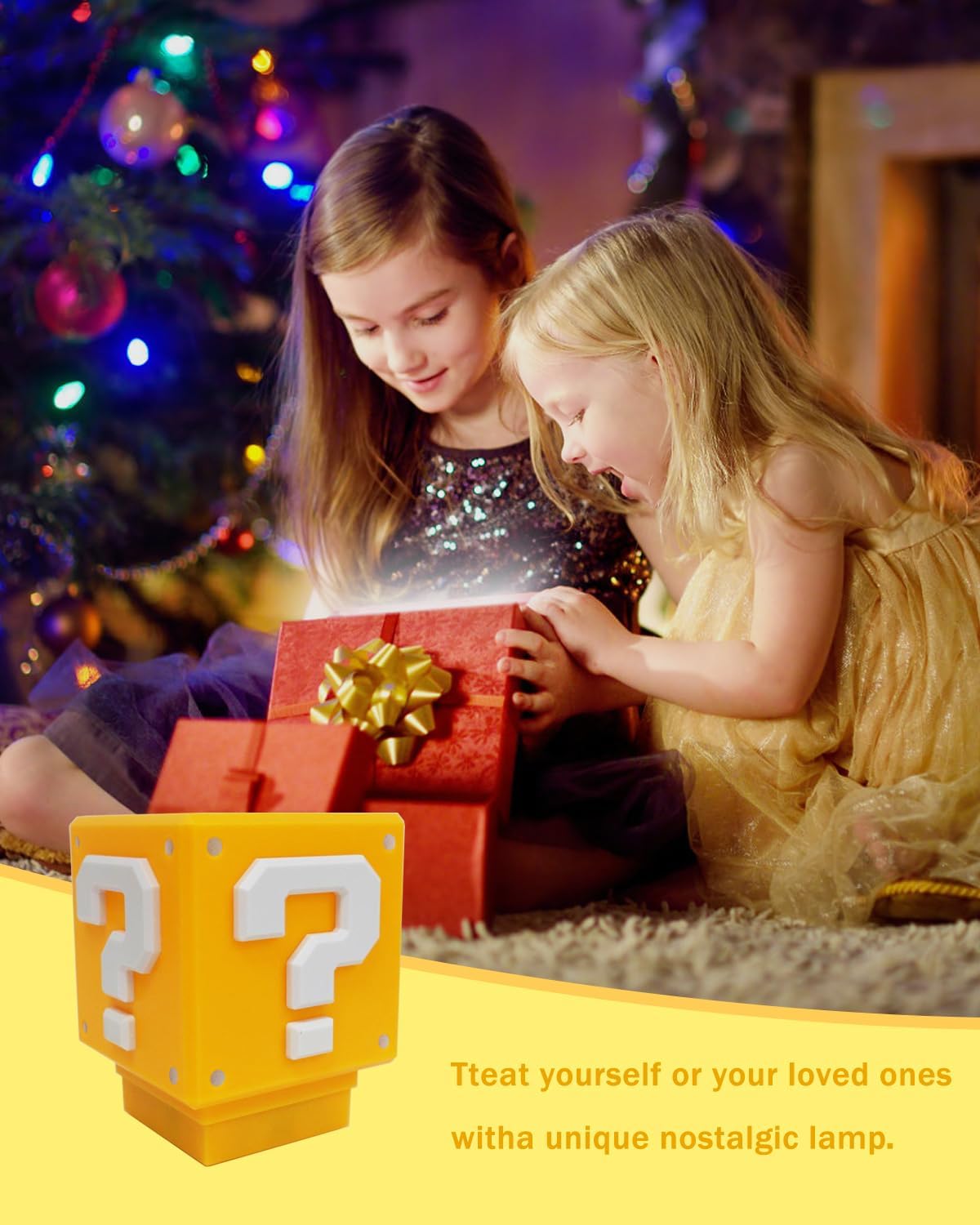 Toys Night Light for Kids with Game Sound Super Question LED Night Table Lamp Square Illusion for Bedside Lamp Light Equipped Room Decor Merchandise Present for Kids and Fans