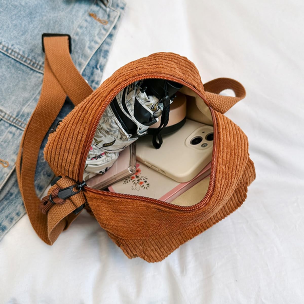 Women's Crossbody Bag Cute Corduroy Shoulder Bag Fashion Aesthetic Small Wallet Bag Adjustable Strap - Image 7