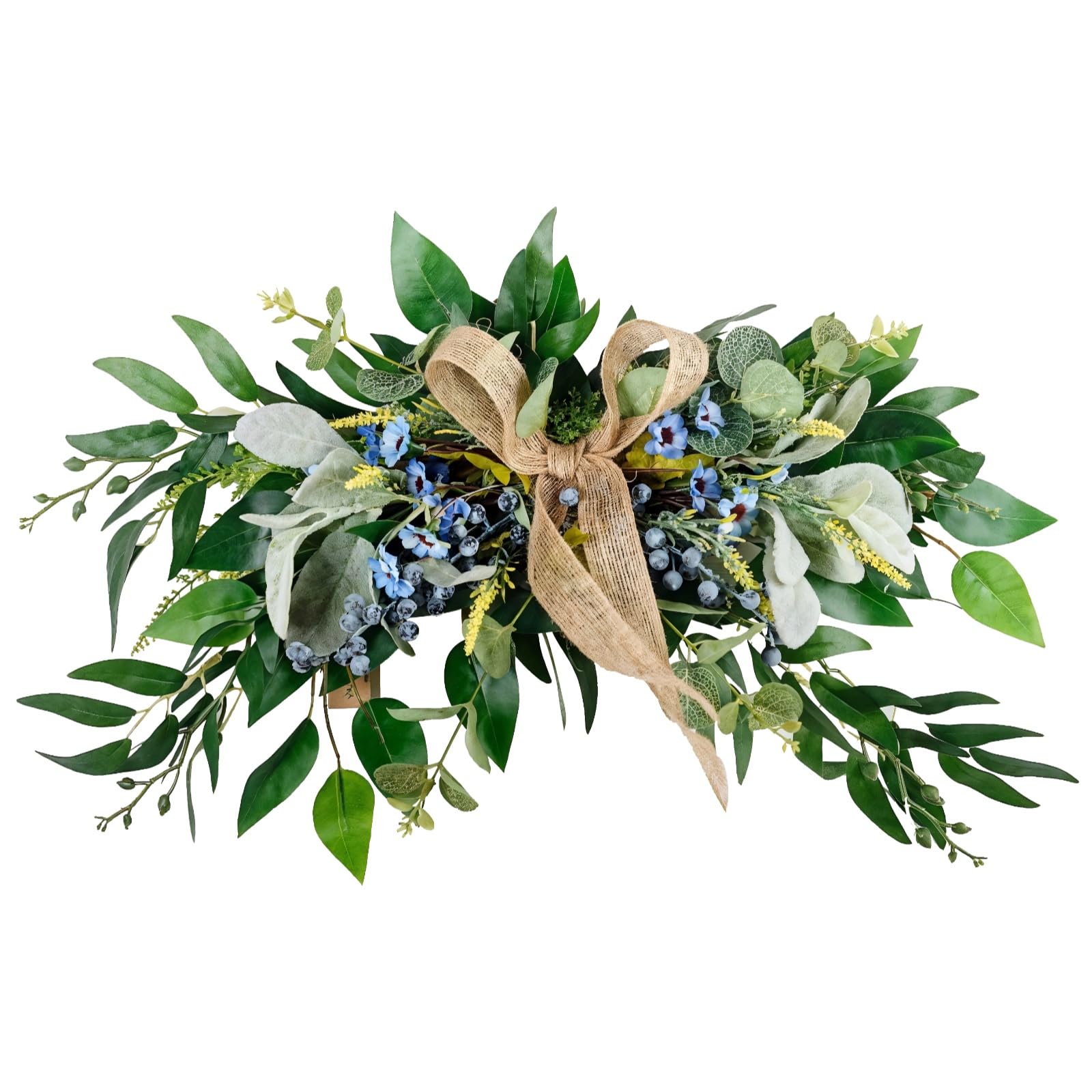 Künstliche Eukalyptusgirlande für Wohnraumdeko, Grünschmuck für Wand, Hochzeit und Fotografie, Seidenblumen mit gelber Satin-Schleife, für Türrahmen und Räume, 50 x 33 cm
