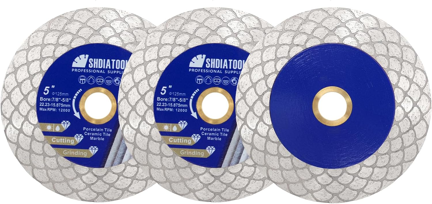SHDIATOOL Diamond Saw Blade 5-Inch,Tile Cutting Disc,Cut-Off Wheel Grinding Cutter for Porcelain Ceramic Tile Granite Marble Stone 125mm（Pack of 3)