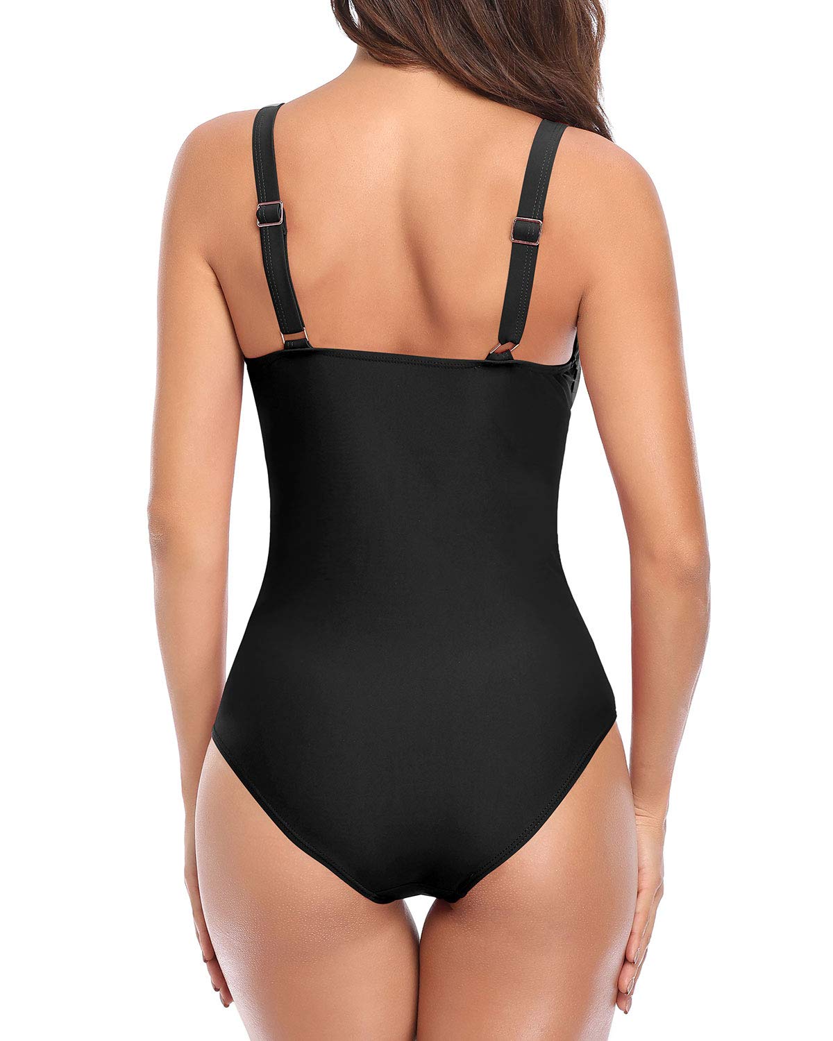 Tempt Me Women Black Ruched Slimming One Piece Swimsuits Tummy Control Vintage Bathing Suits L