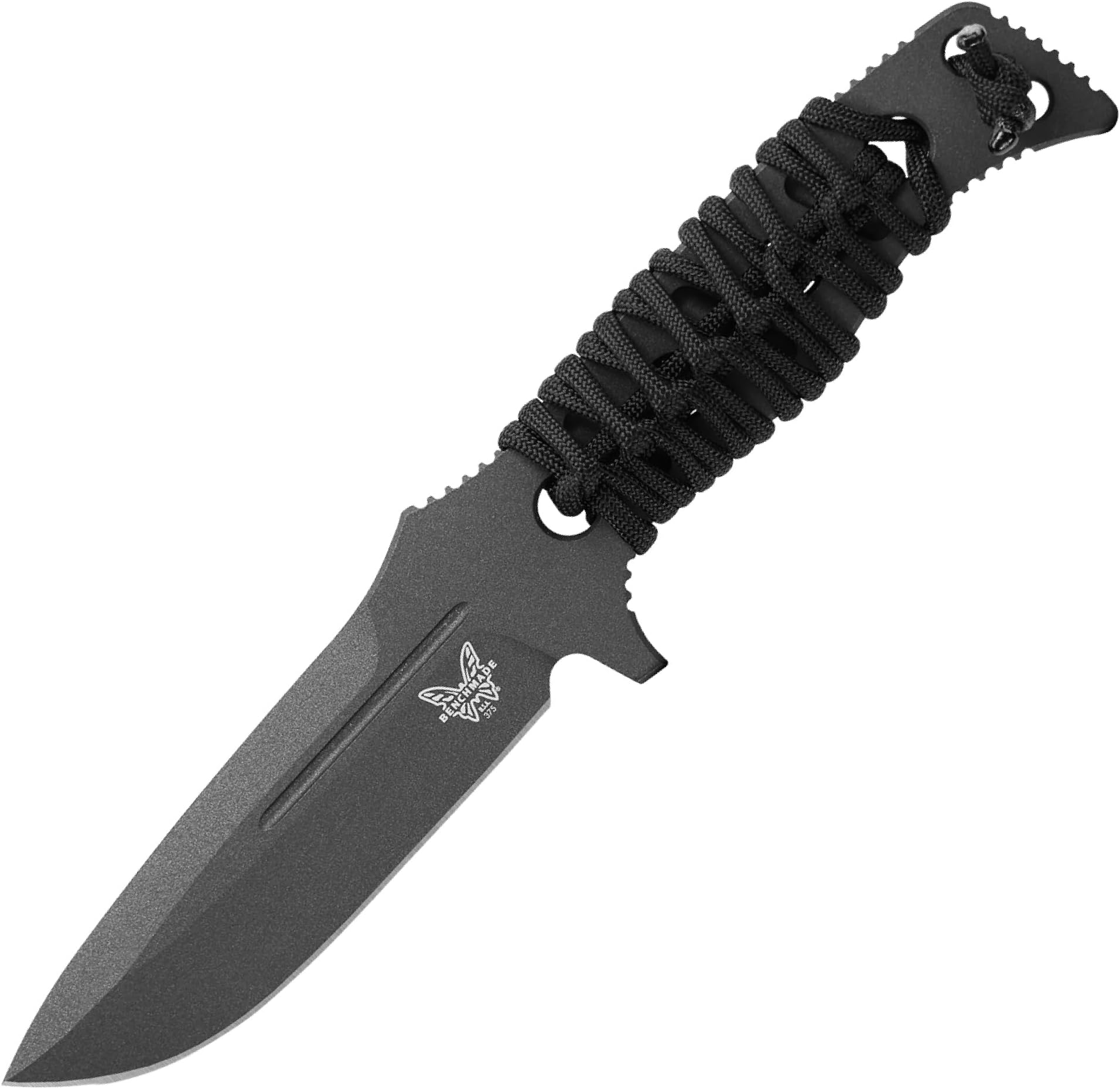 Fixed Adamas Tactical Knife, Drop-Point Blade with Black Paracord Handle (375BK-1)