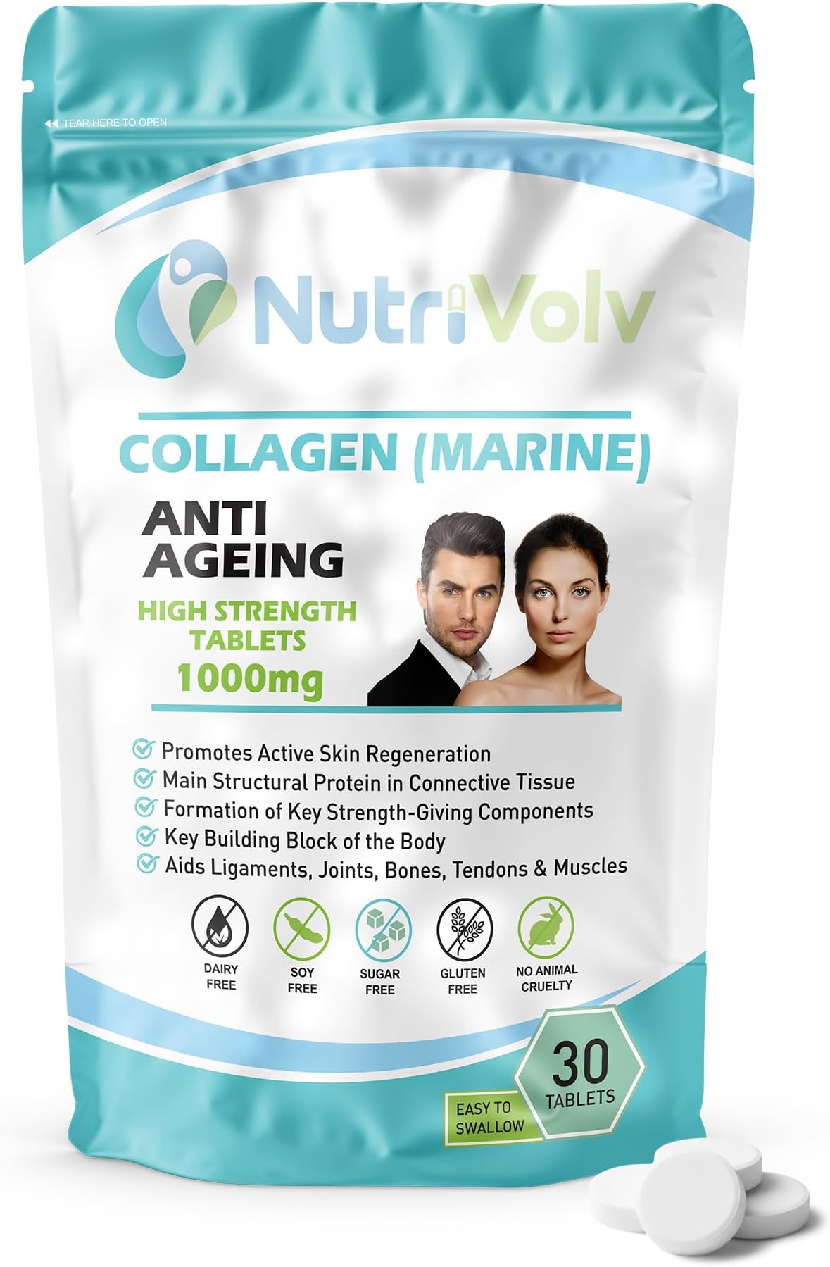 Collagen (Marine) 1000mg - Skin Anti Ageing Tissue Joints Bones - 30 Tablets