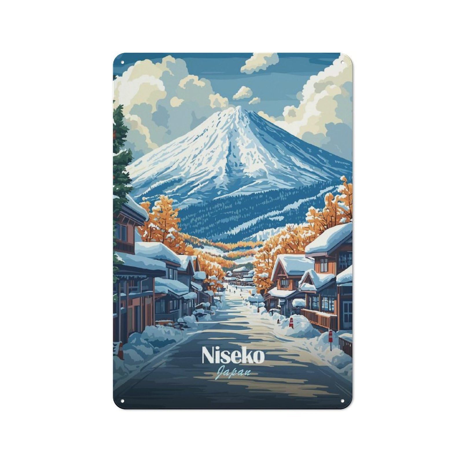 Junmoney Style-20 Niseko Japan Winter Landscape Tin Sign 30X20cm, Vintage Home Bar Decor For Cafe, Pub, Workshop Or Home Bar, For Relaxed Wall Styling