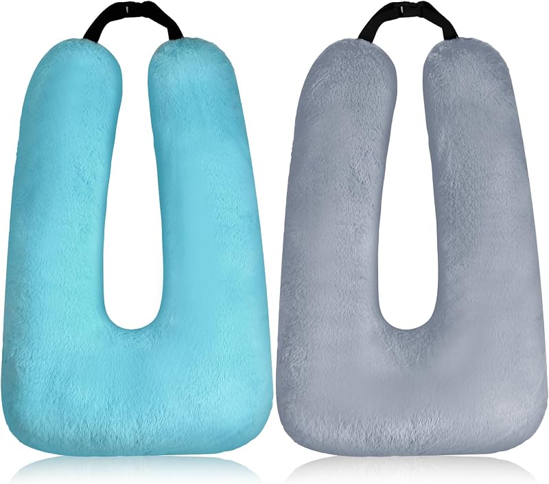 Barydat 2 Pcs Car Travel Pillow for The Back Seat, 28"x 18", Gray, Green | Car Sleeping Pillow, Cotton Pillow Cushion, U Shaped Pad, for Long Distance Travel, Adults, Head and Body Support