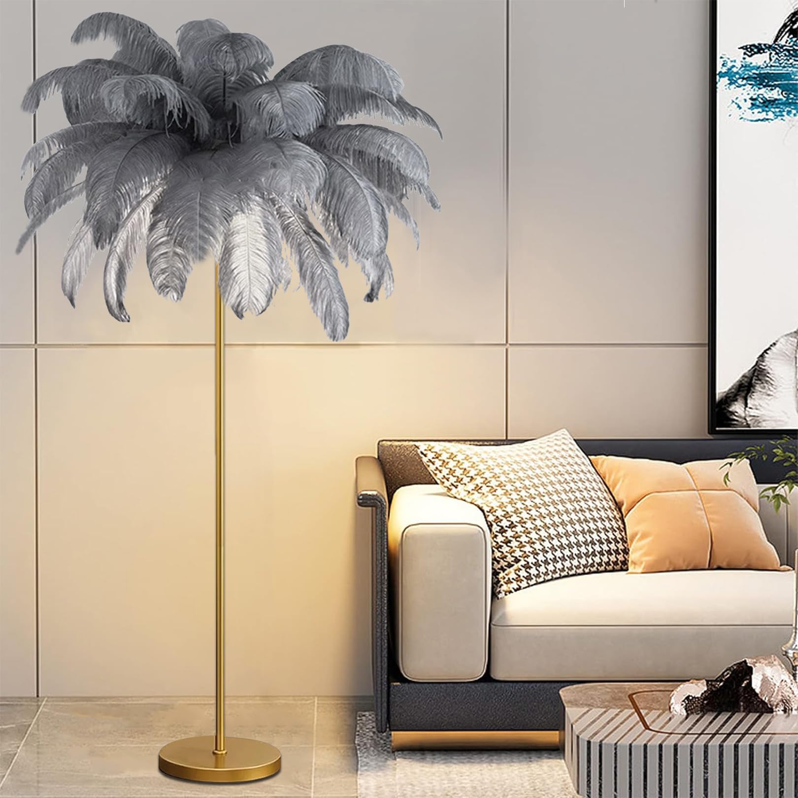 Lampadaire en plumes d'autruche fini la lumière agressive dans la chambre