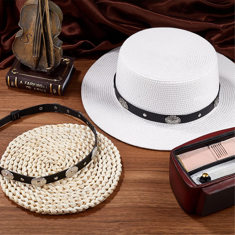 Lot De 2 Bandeaux De Chapeau Cowboy En Cuir PU Marron - Style Vintage Occidental, Réglables, Avec Pompons - Pour Déco Chapeau Ou Ceinture - 10