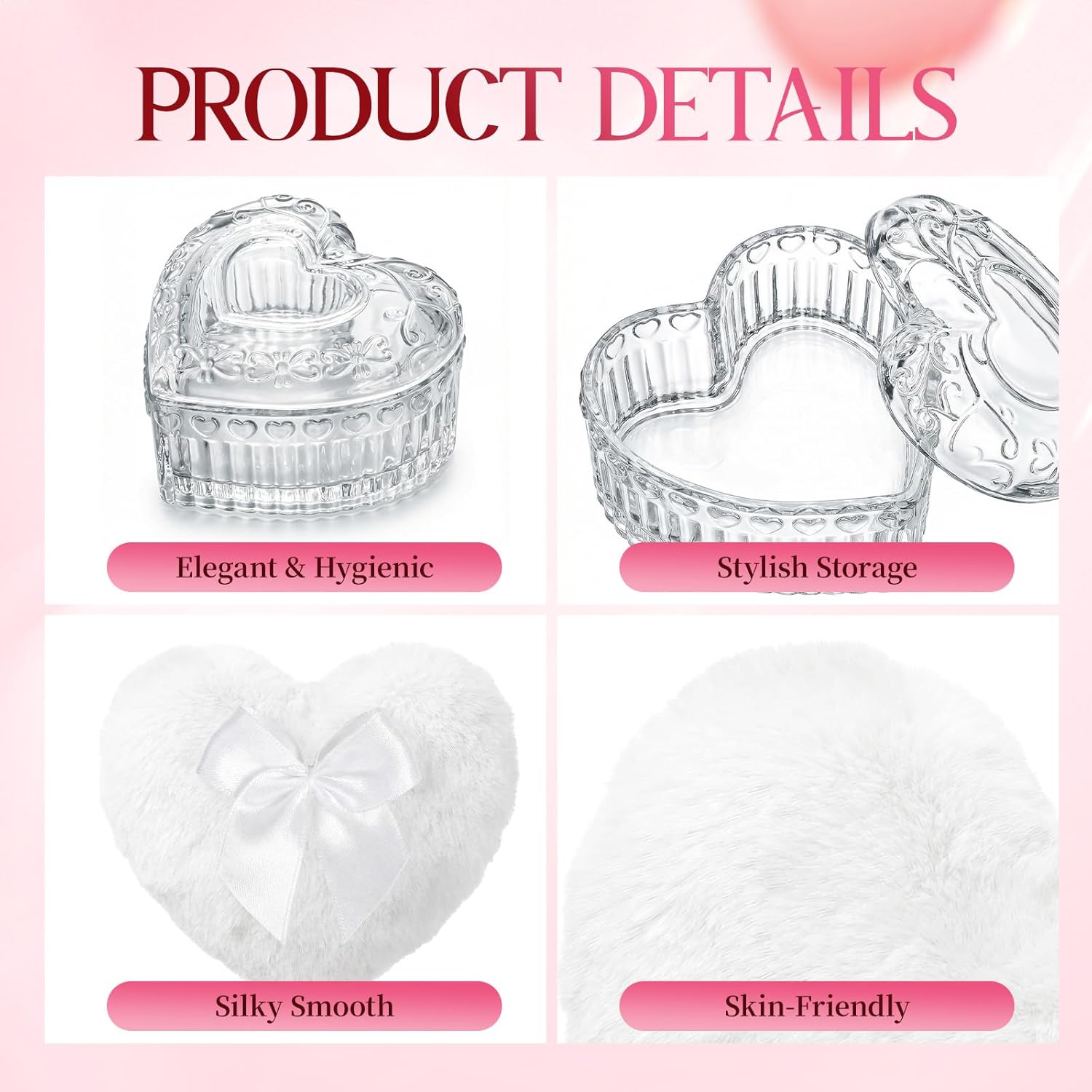 Body Powder Puff and Container Powder Container with Puff Crystal Case Soft Washable Reusable Velour Face Body Wet Dry Makeup - Image 3