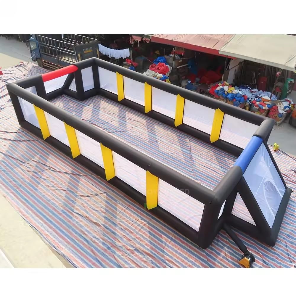 Campo de fútbol inflable con soplador y pelotas para festivales y eventos, ideal para juegos y reuniones al aire libre
