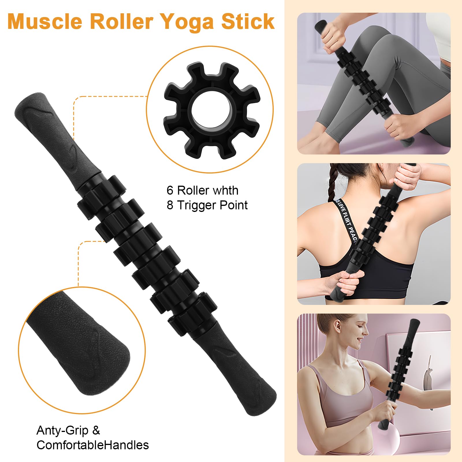 Rouleau de Massage,7 en 1 Foam Roller Kit,Rouleau de Massage Musculaire,Bâton de Rouleau de Massage,Boule de Fascia,Tendeur,Bandes de Résistance pour Massage Profond des Tissus Musculaires