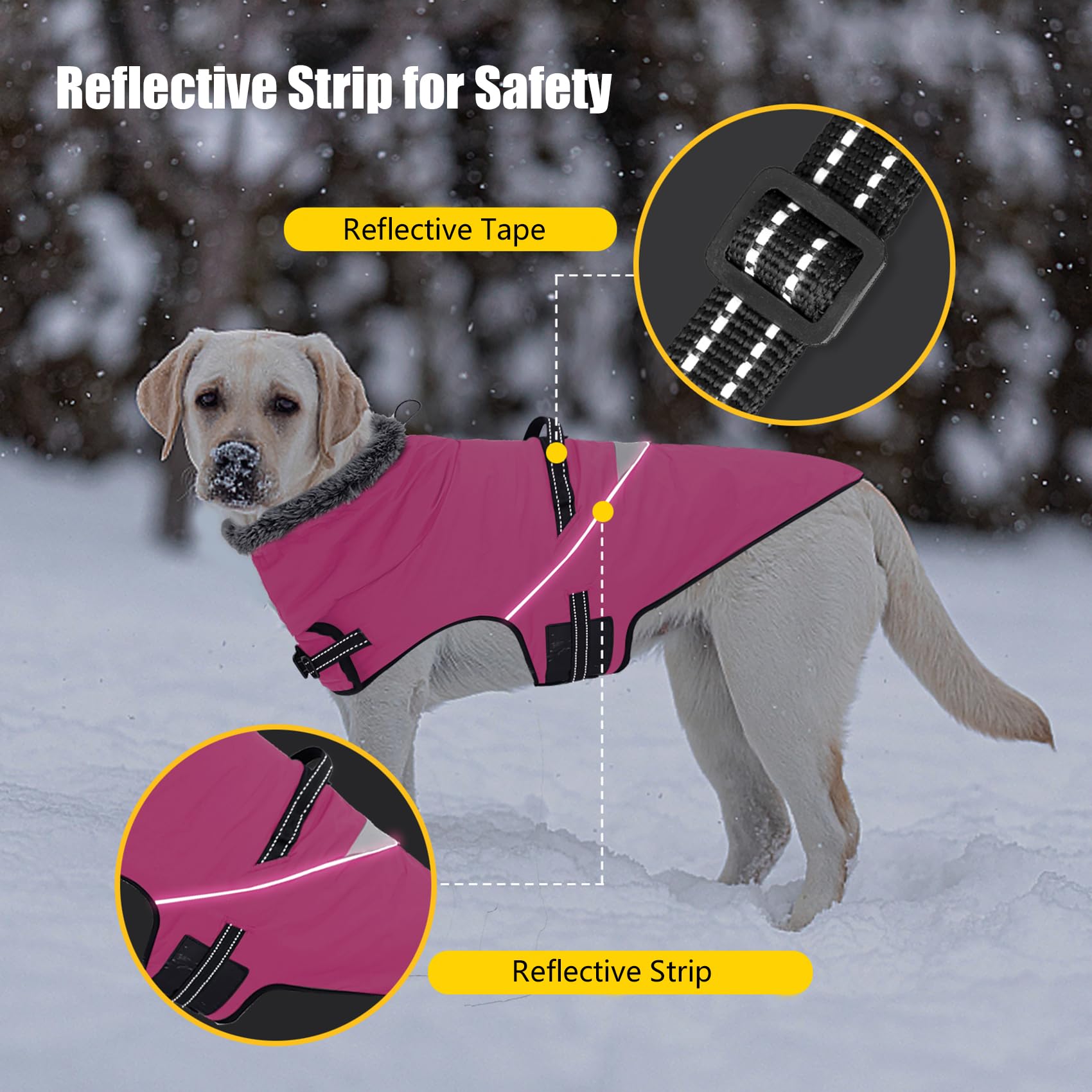 LIANZIMAU Cappotto impermeabile per cani con pettorina Cappotto invernale per cani con fodera in pile Cappotto caldo giacca riflettente per cani