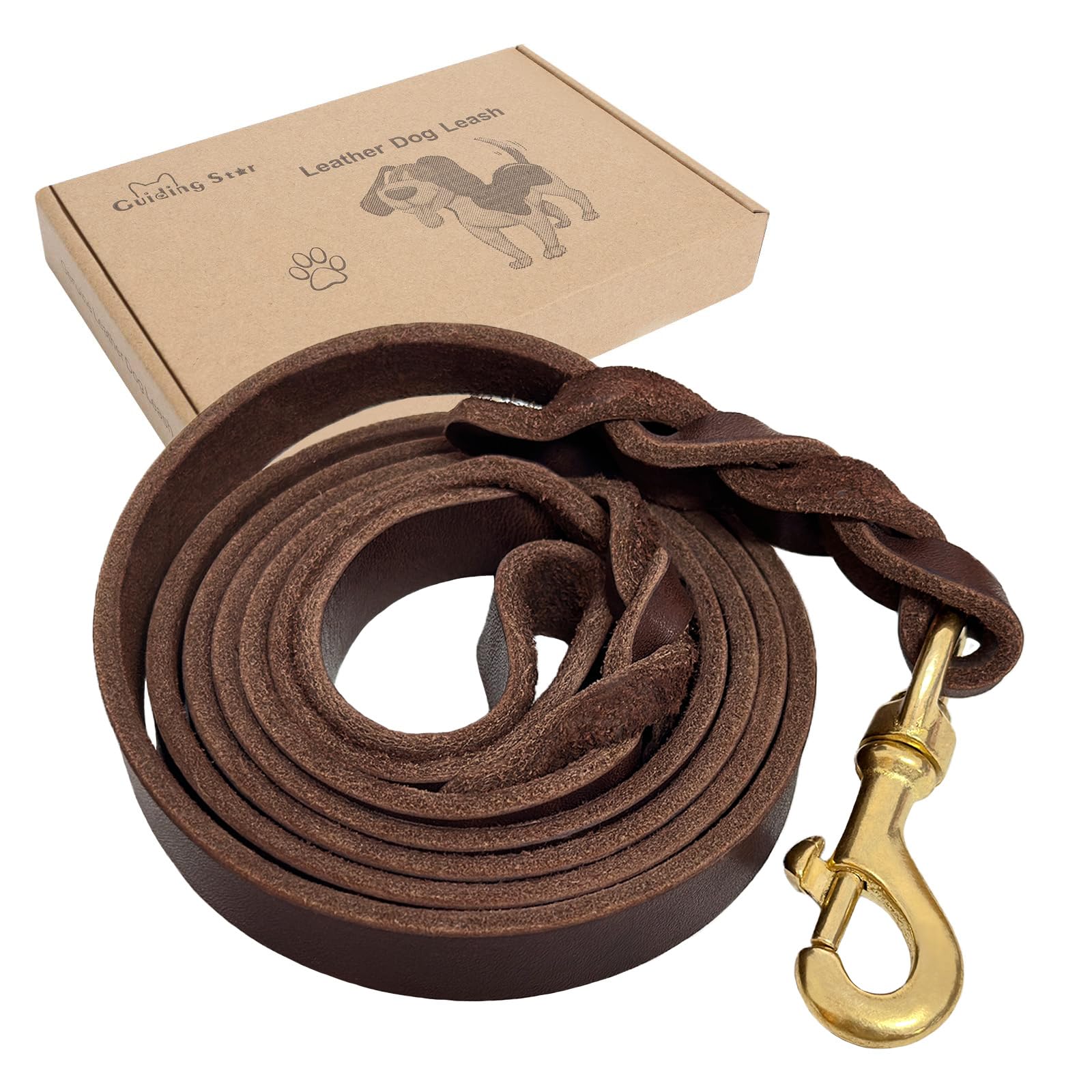 Guiding Star Leather Dog Leash 6ft, Dog Leashes for Large Dogs Heavy Duty, Soft Braided Handmade Leather Training Leash for Large & Medium Dogs (6ftx1/2inch, Brown)