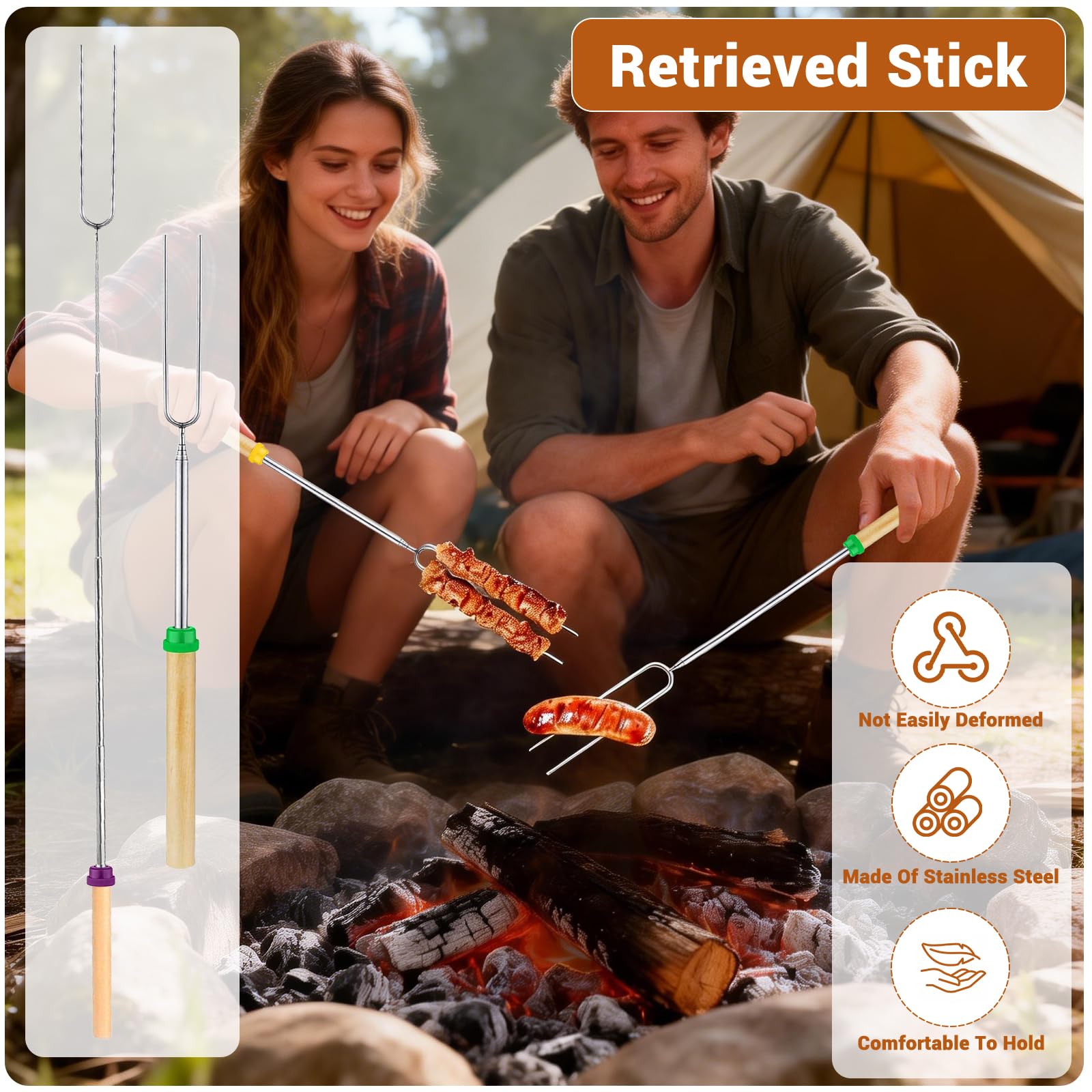 8 Pezzi Marshmallow Spiedini Telescopici, Spiedini Estensibili in Acciaio Inox, Forchette da Barbecue per Campeggio, Falò, Picnic, Accessori per Grigliate e Tostatura