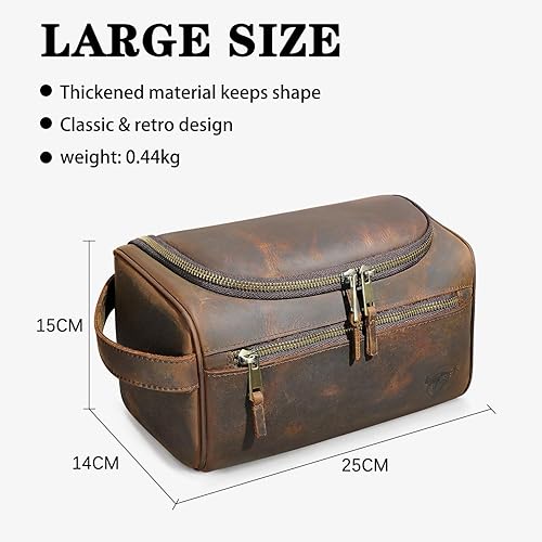 Miniatura 2 de Retro genuino Crazy Horse cuero hecho a mano viaje aseo aseo bolsa para hombres - Dopp Kit - Kit de afeitado 771, 776 Marrón, Vintage Retro Elegante