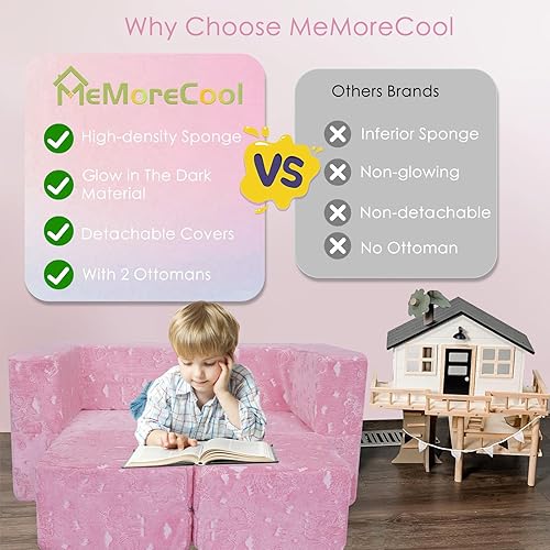 Miniatura 53 de MeMoreCool Sofá modular para niños, sofá convertible suave para niños, silla de espuma de felpa plegable gris para diversión en la sala de juegos de