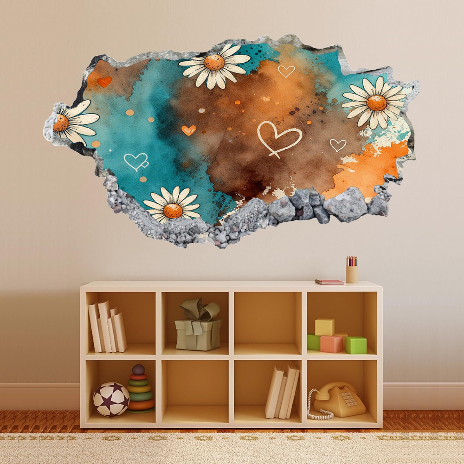 3D Wandaufkleber Gänseblümchenblume Durchbruch Wandtattoos Deko Wand, Wand Aufkleber Wanddurchbruch Wandsticker für Zuhause, Badezimmer, Schlafzimmer, Wohnzimmer 70x122cm