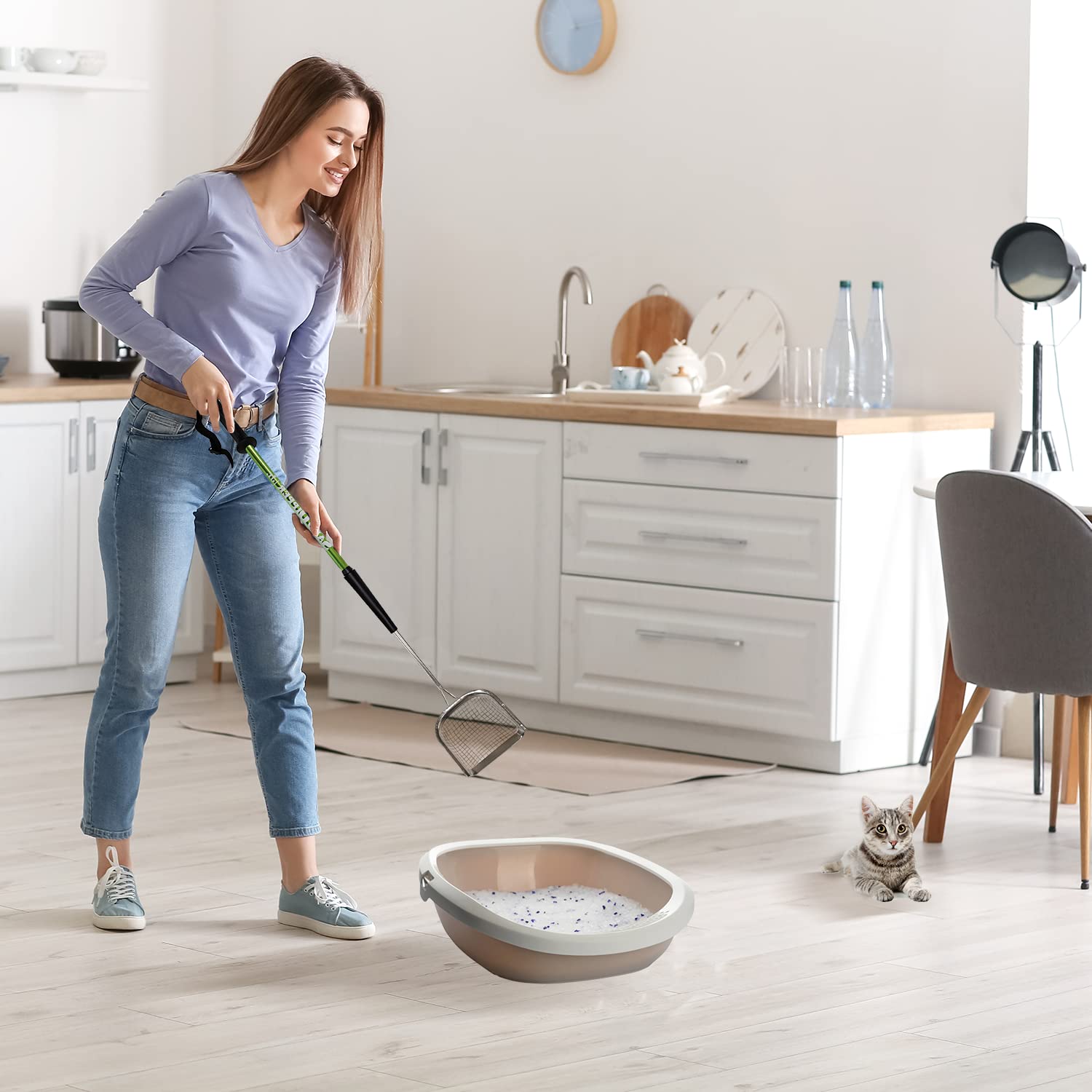 Sand Dipper Pelle à litière carrée en acier inoxydable à long manche pour chat - Portée 68,6 cm (junior)