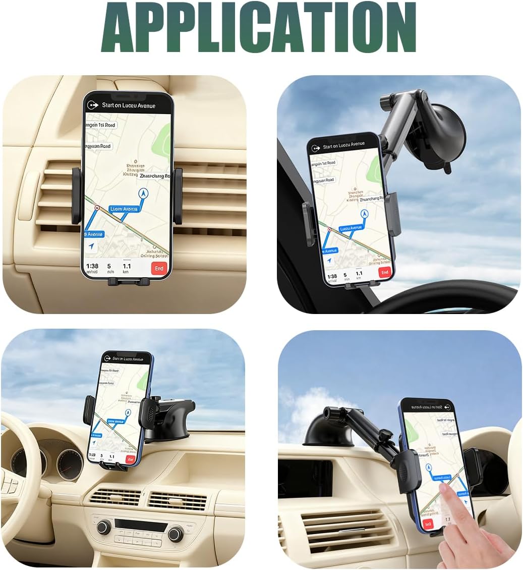 Car Phone Holder, Strong Suction Cup Vehicle Windshield Dashboard Air Vent Cellphone Mount, 360° Rotating Adjustable Smartphone Holder, Universal Automotive Accessories (Gray) image 5