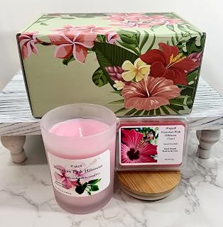 Hawaiian Pink Hibiscus (Type) Scented Candle. Hand Poured. Notes of Juicy Fruits and dewy Greens Over a Musky Base of caramelized Sugar and Coconut. Inspired by The BBW® Scent.