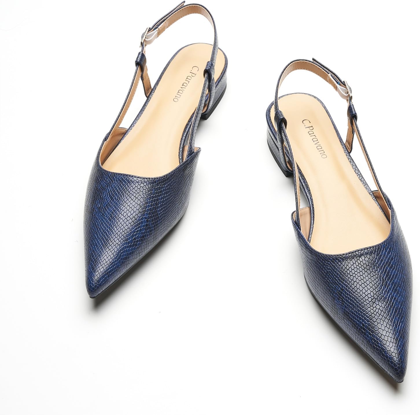 C.Paravano Slingback Flats | Pointed Toe Flats | Slingback Sandals | Women's Slingback Dress Shoes | Adjustable Buckle Sandals