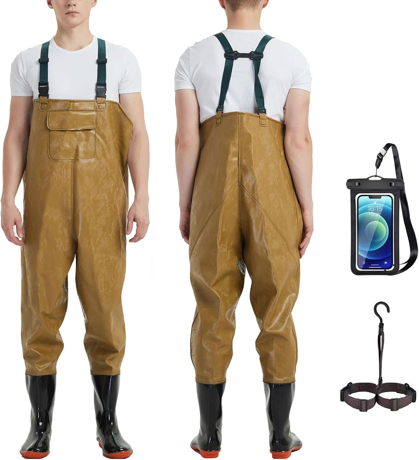 Generic Mens Women Fishing Waders, Chest Hunting Waders with Boots, Waterproof & Breathable, Perfect for Crosswater Adventures (Yellow,40)