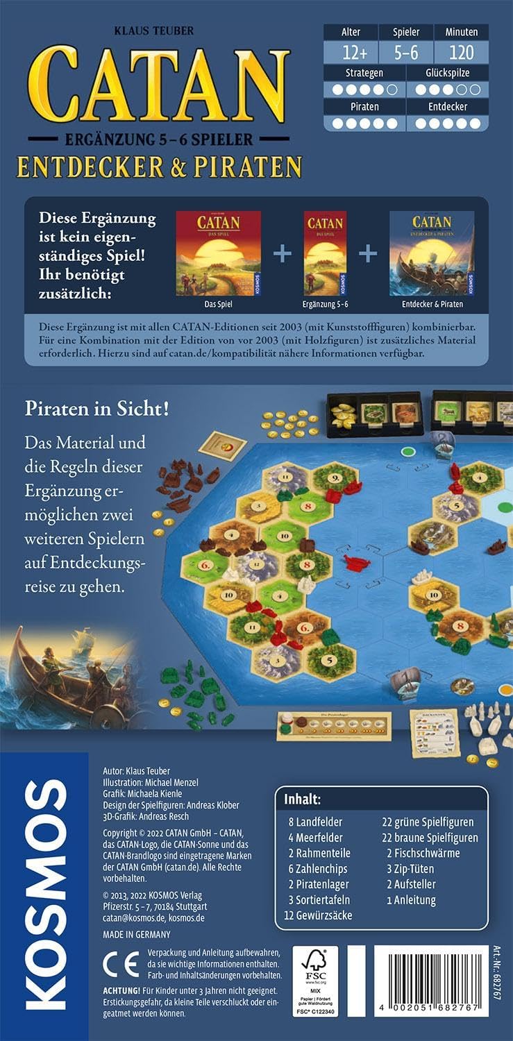 Kosmos 682767 Catan Explorer and Pirate Supplement for 5-6 People, Supplement to the Expansion Explorers & Pirates, from 12 Years for 2-6 People, Settlers of Catan