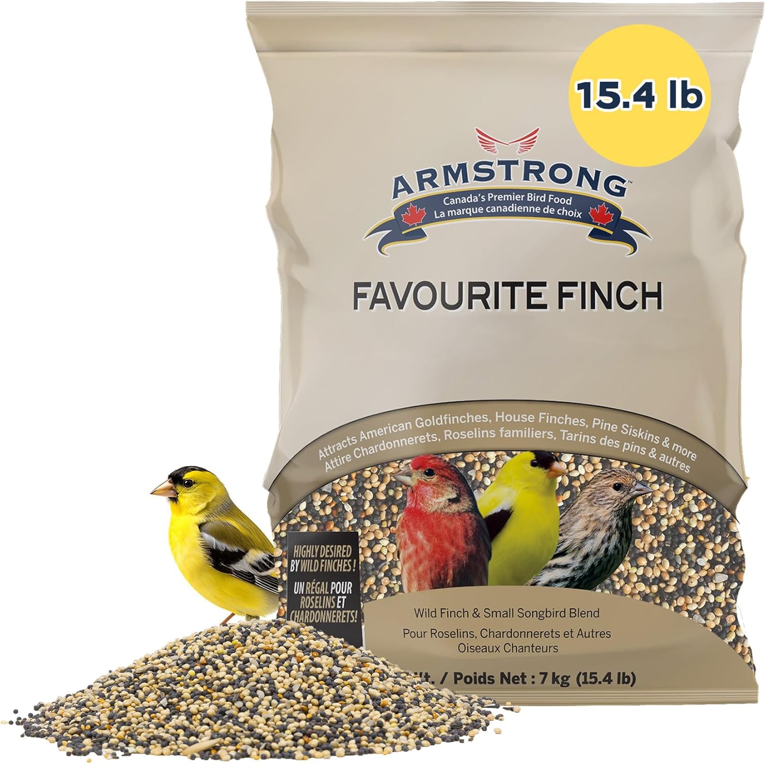 Armstrong Wild Bird Food Favourite Finch Bird Seed Blend, 15.4 Pounds (Pack of 2) - with White Millet, Canola, Nyjer and Sunflower Kernel Chips for American Goldfinches, House Finches & Songbirds