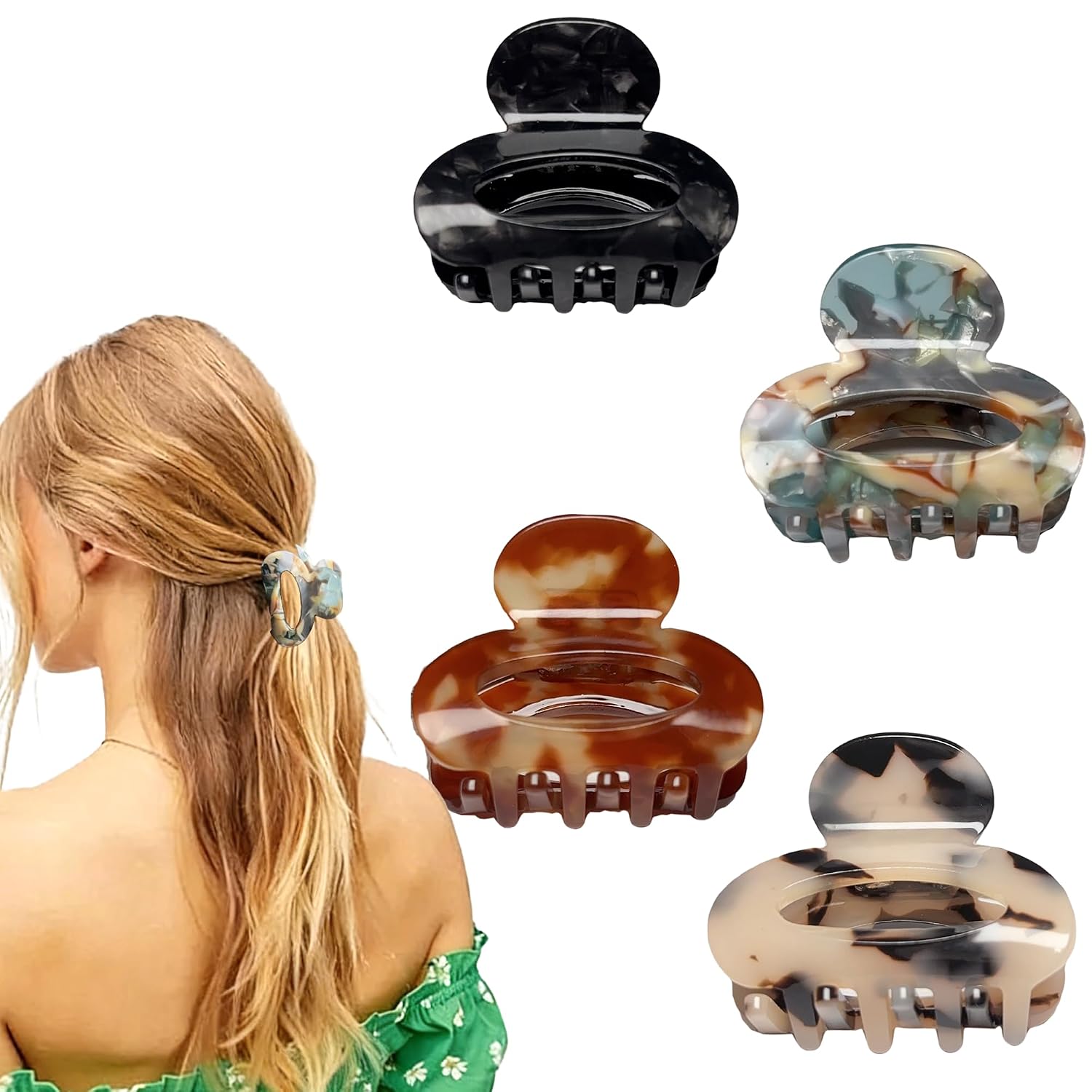 4 Pack Mini Acetate Hair Claw Clips – 1.6 Inch Small Hair Clips for Women & Girls, Strong Hold Tiny Cute Jaw Clips for Bangs & Half Up Hairstyles