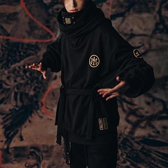 XYXIONGMAO Men's Black Futuristic Techwear Cyberpunk Streetwear Hoodies Japanese Hip Hop Kanji Designer Baggy Hoodie