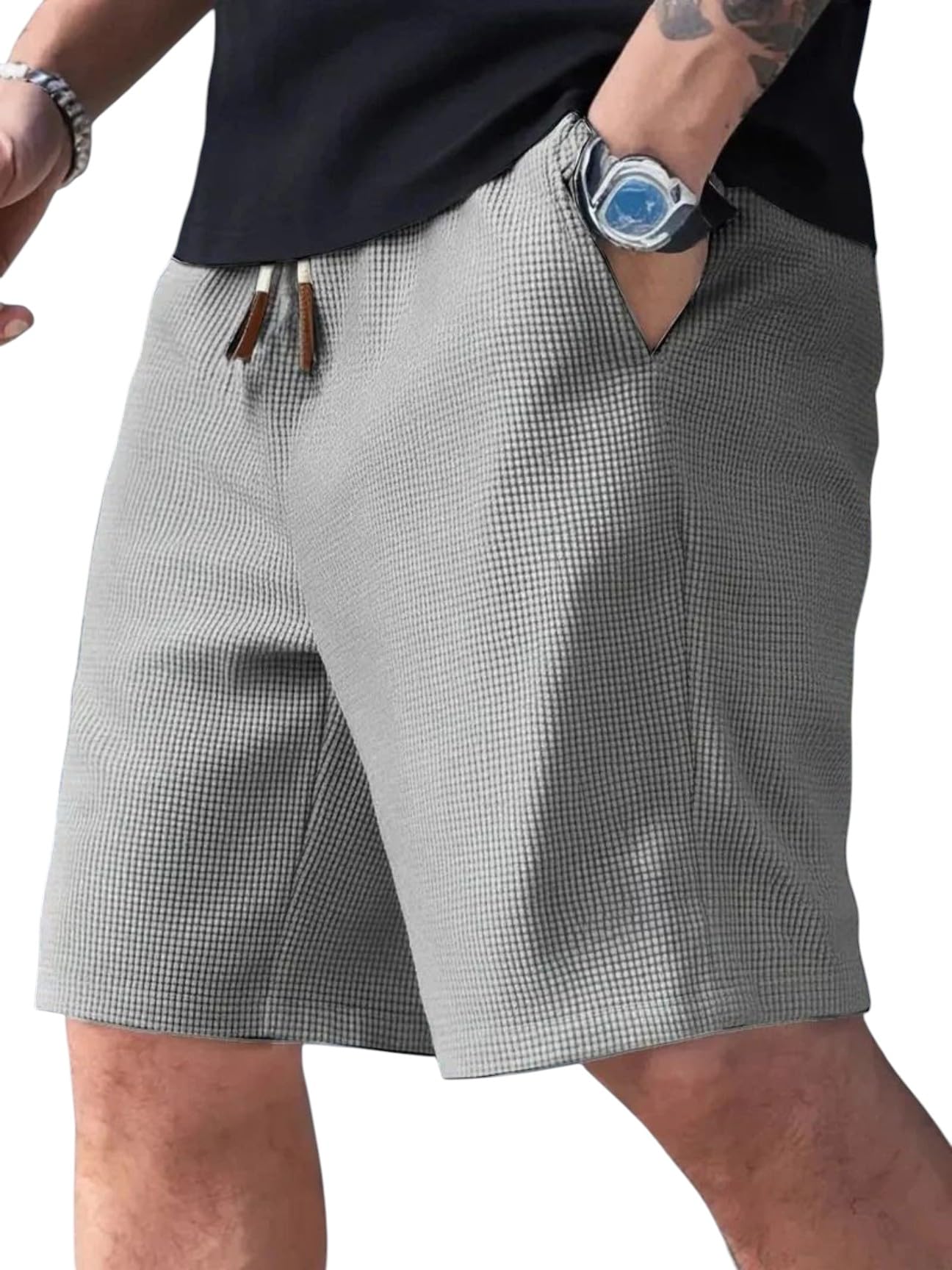Men's Slim Fit Knitted Shorts, Navy Blue, Elastic Waistband with Drawstring, Breathable & Lightweight, Casual Lounge Wear for All Sessons-picture-39