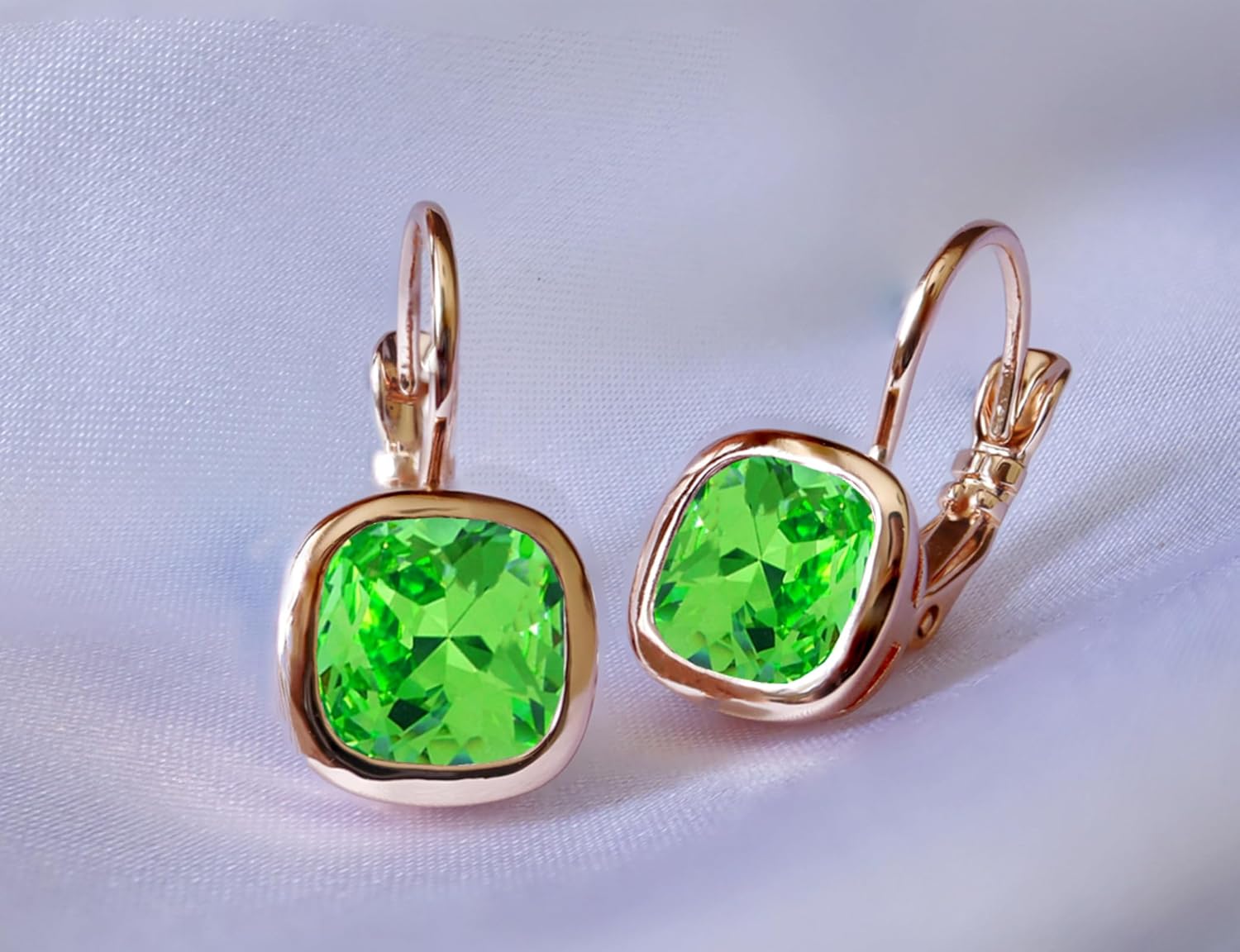 VONSSY Crystal Drop Dangle Rosegold Plated Earrings Leverback Hoop Hanging Square Zircon Jewelry Gift for Women Mother Wife - Image 3