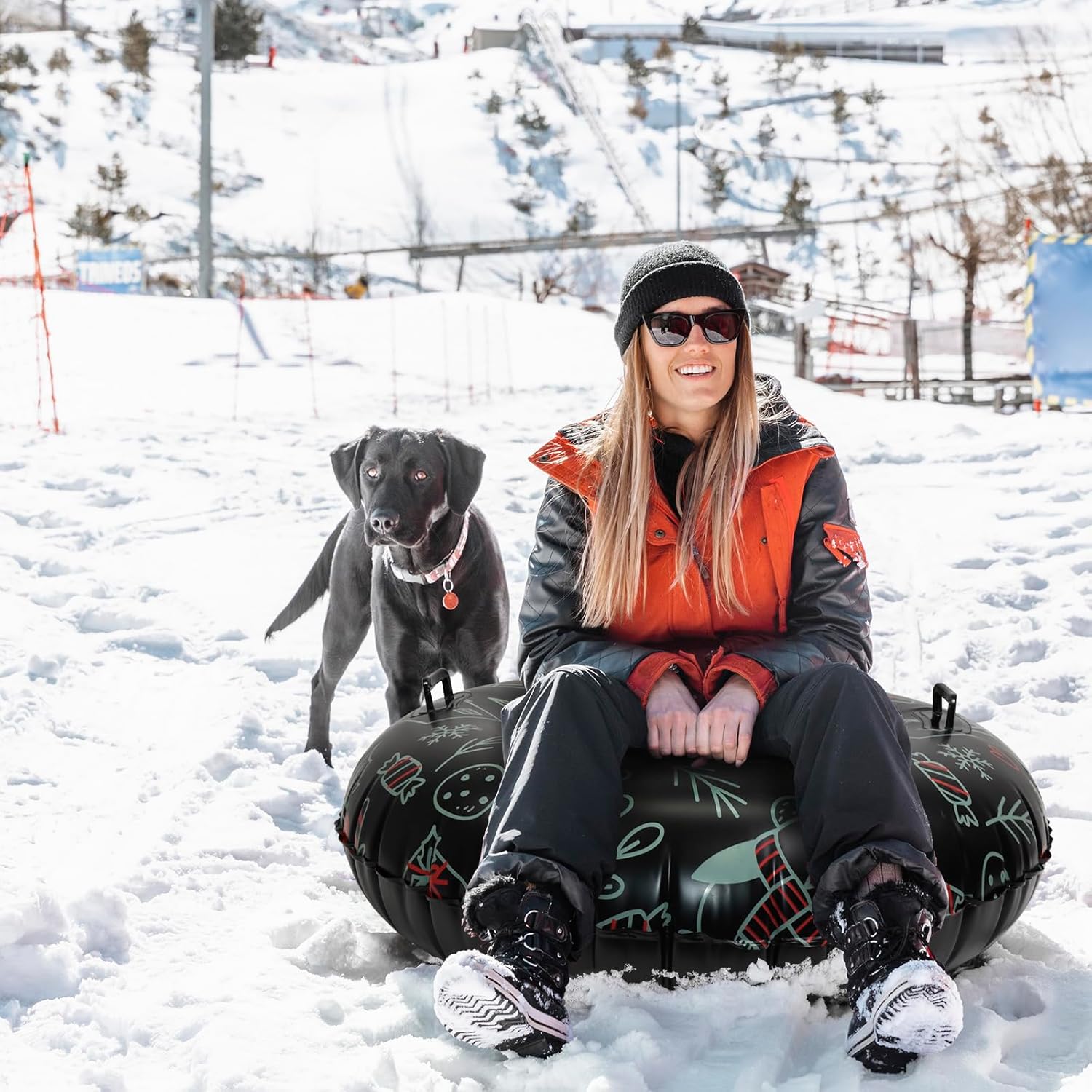 dimar garden 47" snow tube inflatable snow sled with heavy duty pvc and handles graffiti