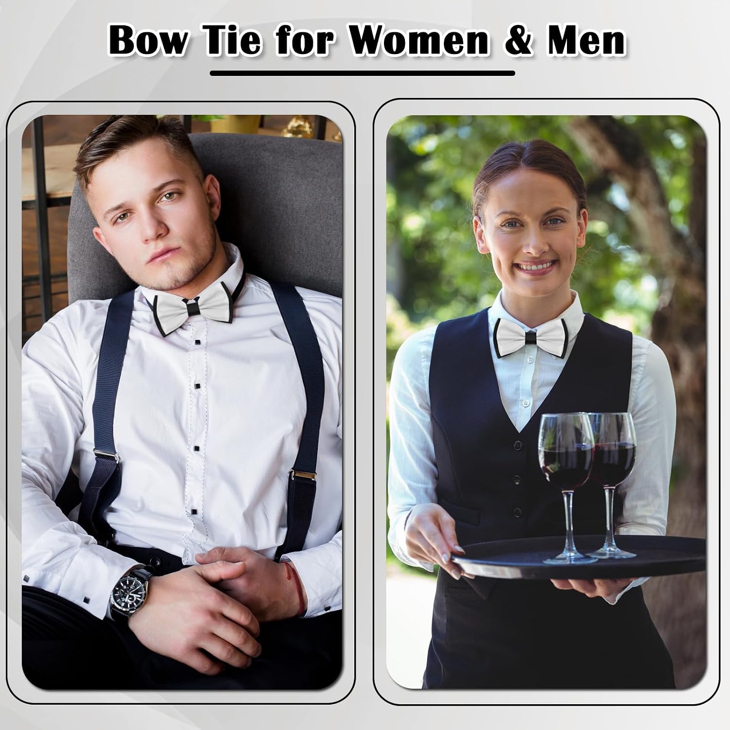 Luckyvestir Bow Ties for Men, Red/Silver/White Men's Bow Tie, Pre-tied Tuxedo Bowtie for Casual Graduation