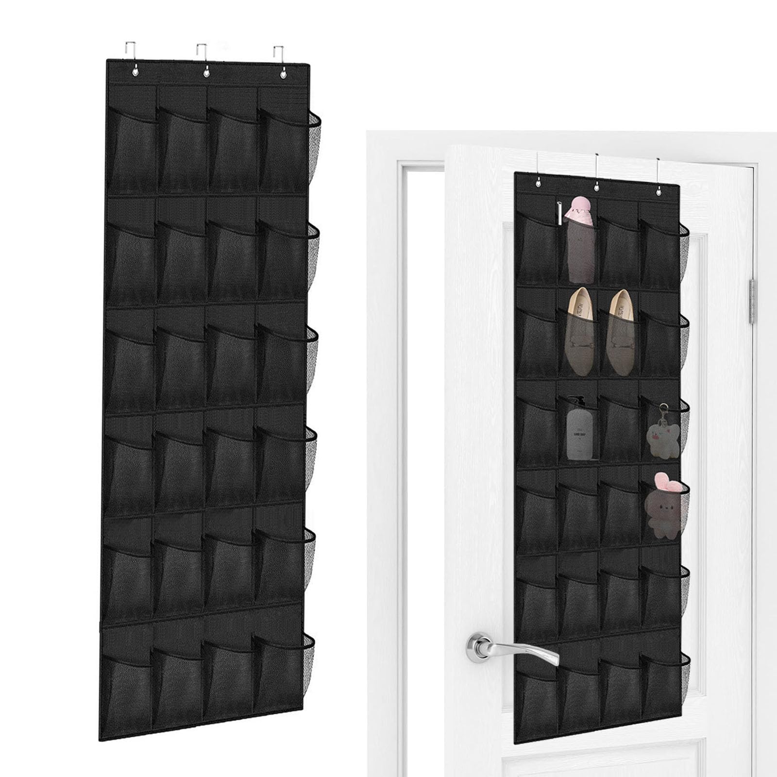 Over Door Shoe Storage, Hanging Rack with 24 Large Mesh Pockets and Hooks