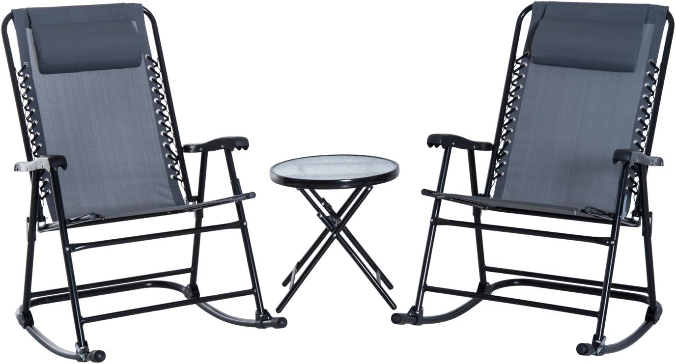 Outsunny Set Table with 2 Folding Swing Chairs in