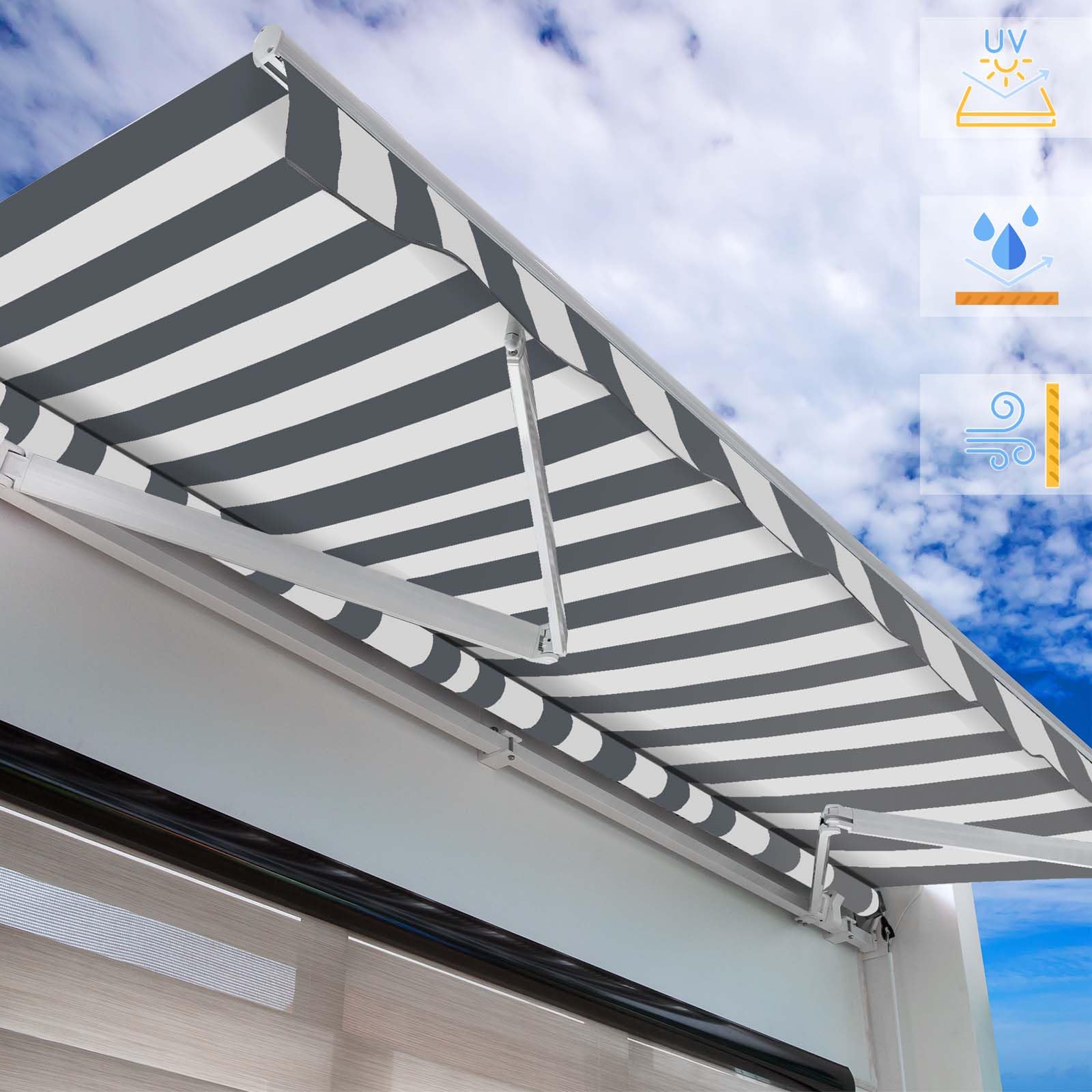 Toboli Tenda da sole con bracci a snodo e protezione UV 3x2,5m Antracite/bianco Montaggio a parete