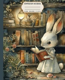 Composition Notebook College Ruled: Vintage Look Bunny Illustration Storybook Series, Writing Journal for School, College, Work & Home (7.5 x 9.25) 110 pages
