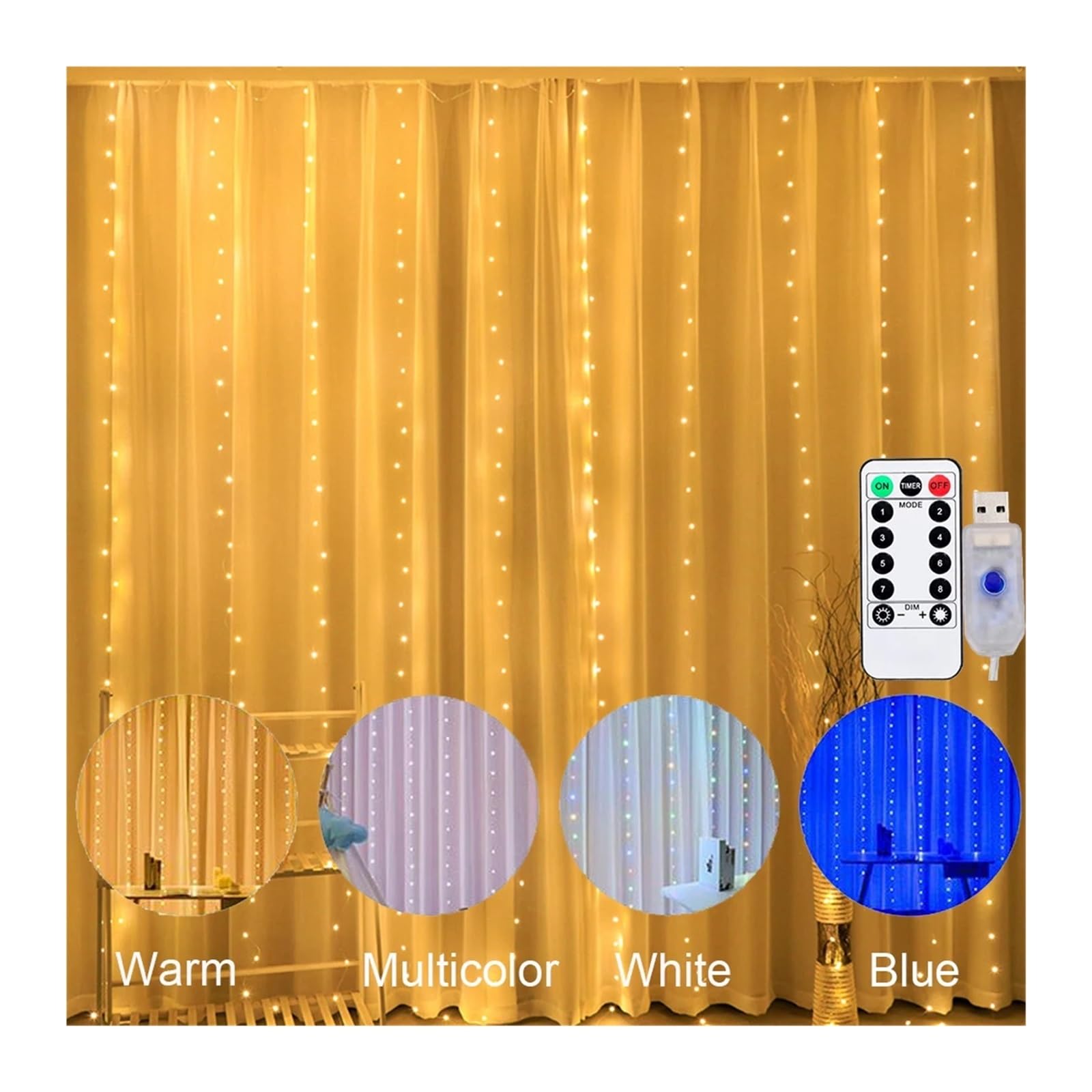 Weihnachts-Lichterkette for Fenster, 300 LEDs, mit Haken for die Wanddekoration im Innenbereich(Multicolor)