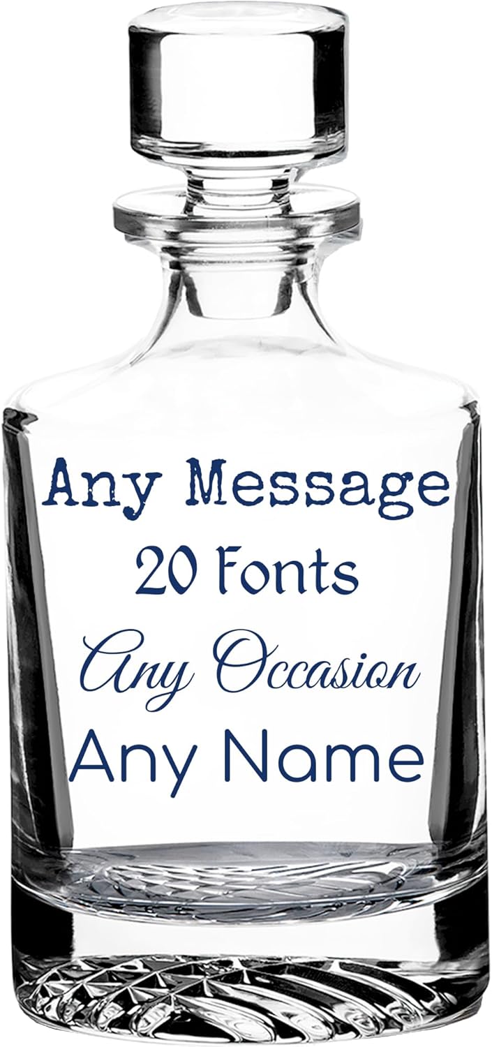 Personalized Print Glass 28oz Whiskey Decanter, Round Your Text Here, Custom Text Gift, Retirement, Anniversary, Housewarming, Customized Bourbon Gifts for Men, Scotch Birthday, Him, Dad, Fathe