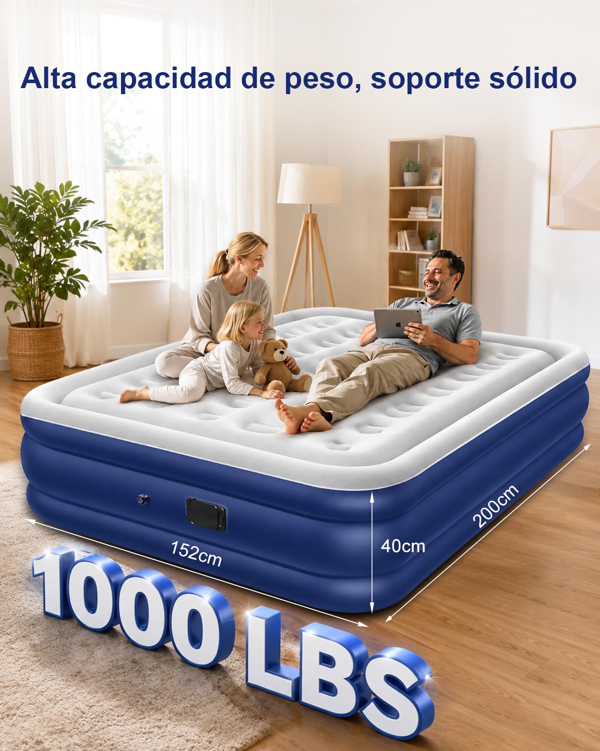 Spopal Colchón Hinchable, [200x152x40cm] Grande Colchón Inflable Equipado con Bomba Autoinflable Eléctrica, Máx 450KG, Doble Camas Hinchables para Uso doméstico y de Invitados y Camping