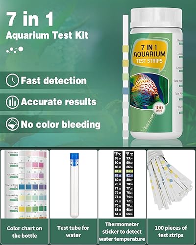 Miniatura 2 de Pawfly Tiras de prueba 7 en 1 para acuario, tiras de prueba para pecera, para pH, cloro, nitrato, nitrato, carbonato, dureza, alcalinidad total,