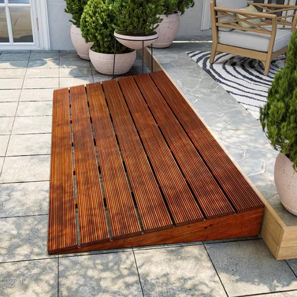 Kanduo Rampa podjazdowa Podjazd dla wózków inwalidzkich, drewniana rampa progowa, wielofunkcyjna rampa krawężnikowa(50x50x10cm)