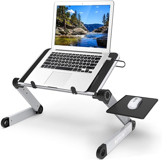 Armyte Laptop Stand Adjustable Height For Desk, Portable Lap Table With Cooling Fan & Mouse Pad For 15.6 Inch Notebook Lightweight Foldable Computer Riser For Couch Bed Sofa Home Office