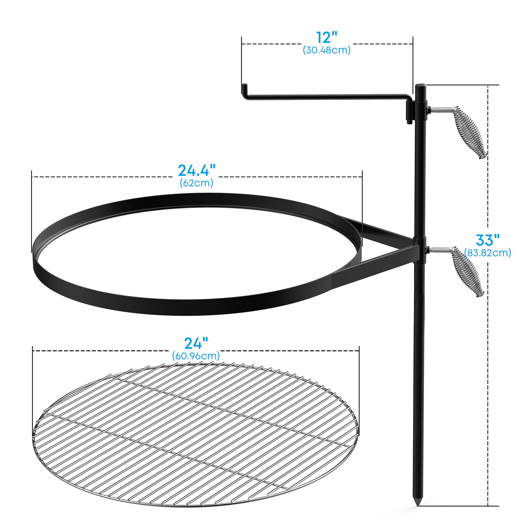 onlyfire Asadores Regulable para Barbacoas,con Parrilla de 62 cm y Barra de Barbacoa,Parrilla Portátil de Acero Inoxidable para Cocinar al Aire Libre en Camping y Picnic al Aire Libre