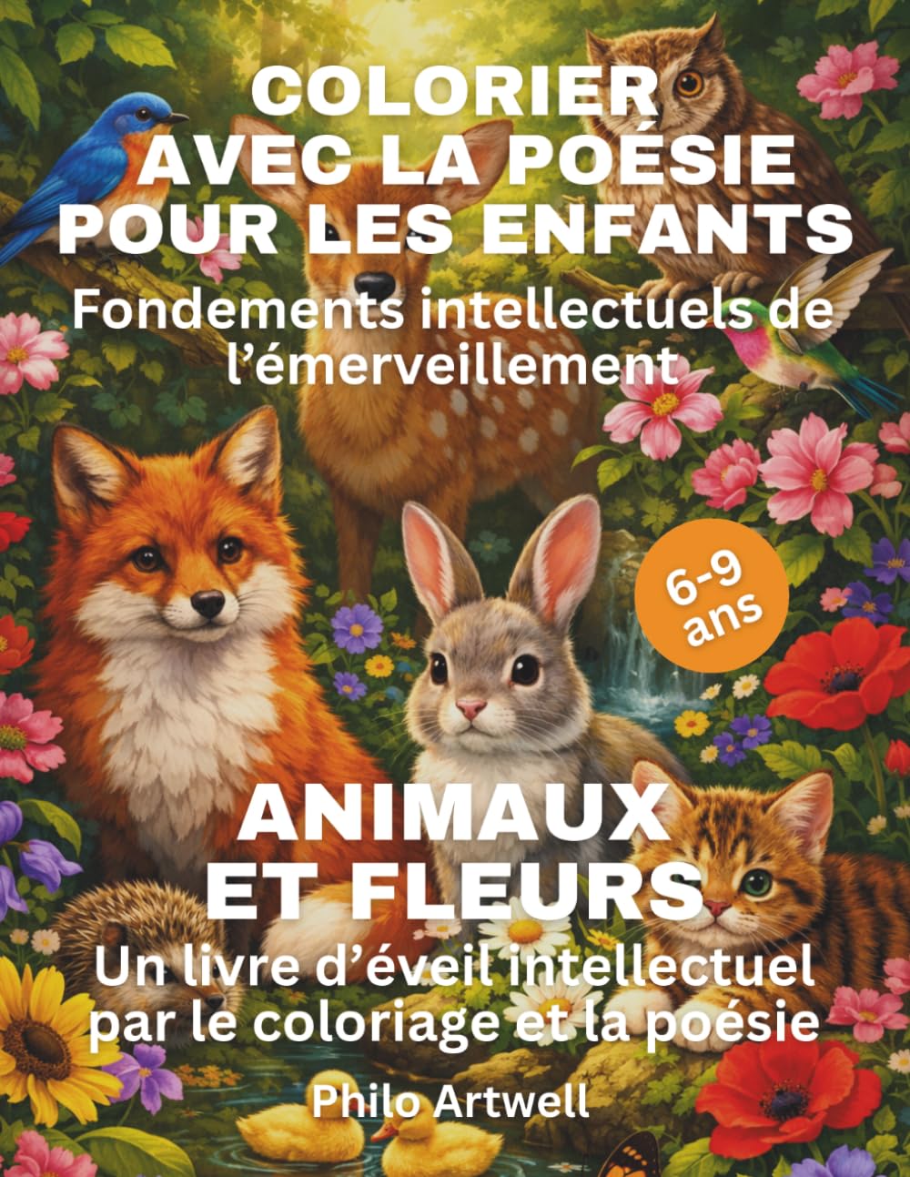 Animaux et fleurs: Livre de coloriage éducatif avec poésie pour enfants 6-9 ans — attention, langage et pensée